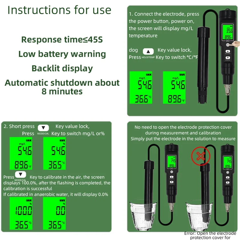 Abll-medidor digital de oxigênio dissolvido do9100 do analisador de água de teste para aquicultura de tanque de peixes de água doce de laboratório