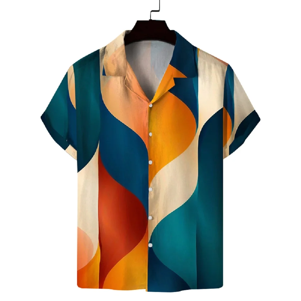 Men's summer Cuban collar short-sleeved printed shirt, fashionable Hawaiian shirt for men, personalized casual outdoor cardigan