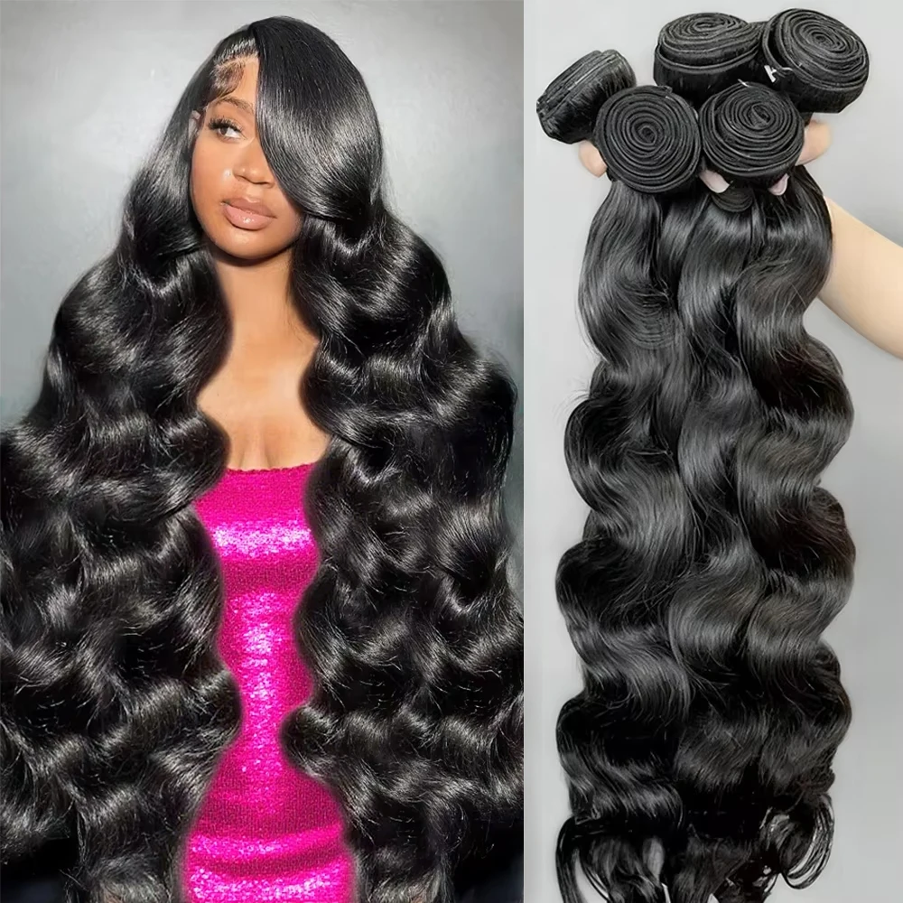 30 32 بوصة الجسم موجة 100% نسج حزم الشعر البشري وصلات شعر خام البرازيلي الطبيعي الأسود موجة المياه 2 3 4 حزمة للنساء #1