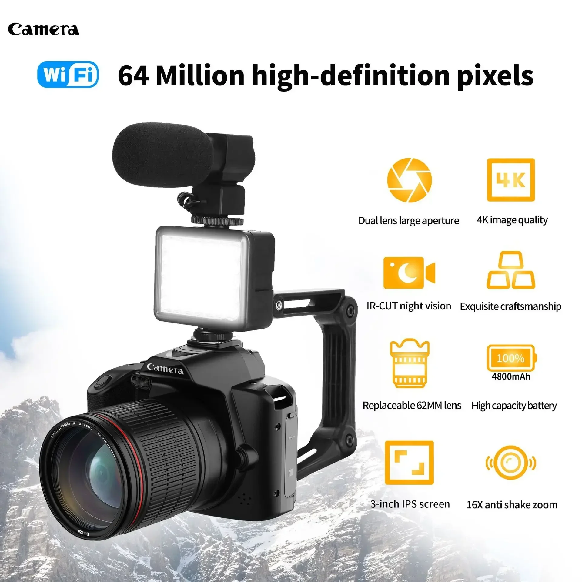 New 6400 Megapixel High-definition WiFi Digital Camera 4k Dual Camera Night Vision DV Camera Night Vision DSLR Camera