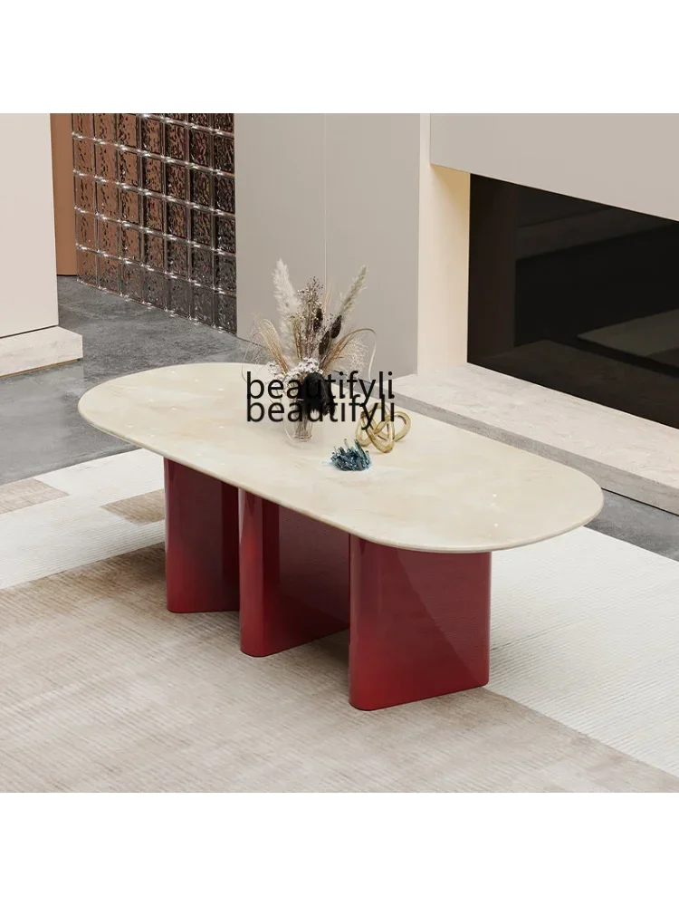 

FFrench Cream Style Mild Luxury Marble Dining Table Modern Simple Home Small Apartment Dining TableAA