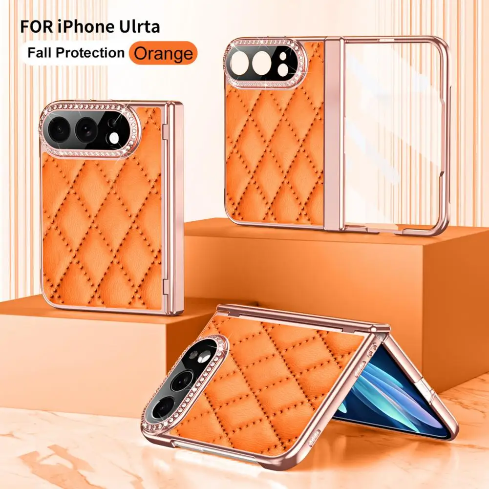 Folding Phone Case Faux Leather Phone Case for Iphone Fold Rhinestone Cover with Screen Protector Hinge Protection Anti-scratch
