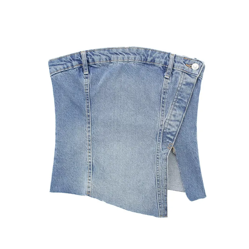 

Faionable Women's Slim Fit Denim Top with Side Slits And Brtte Design Cotton Color Single Piece Summer 2023