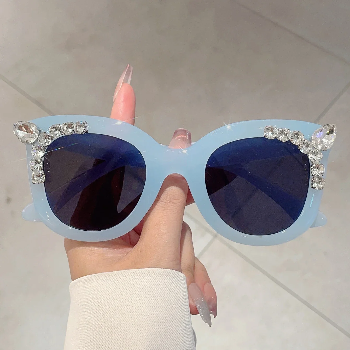 KAMMPT Oversized Cat Eye Sunglasses with Rhinestones Women Candy Color Outdoor Sun Glasses Trendy Stylish Design Vacation Shades