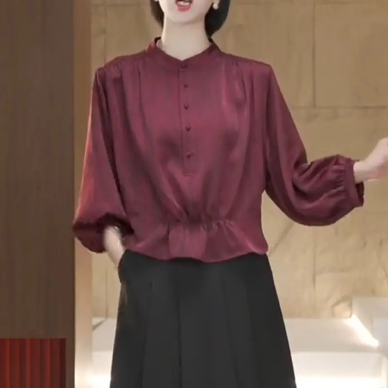 Groot formaat modieus shirt met lange mouwen en ronde hals voor losse damestop in retrostijl