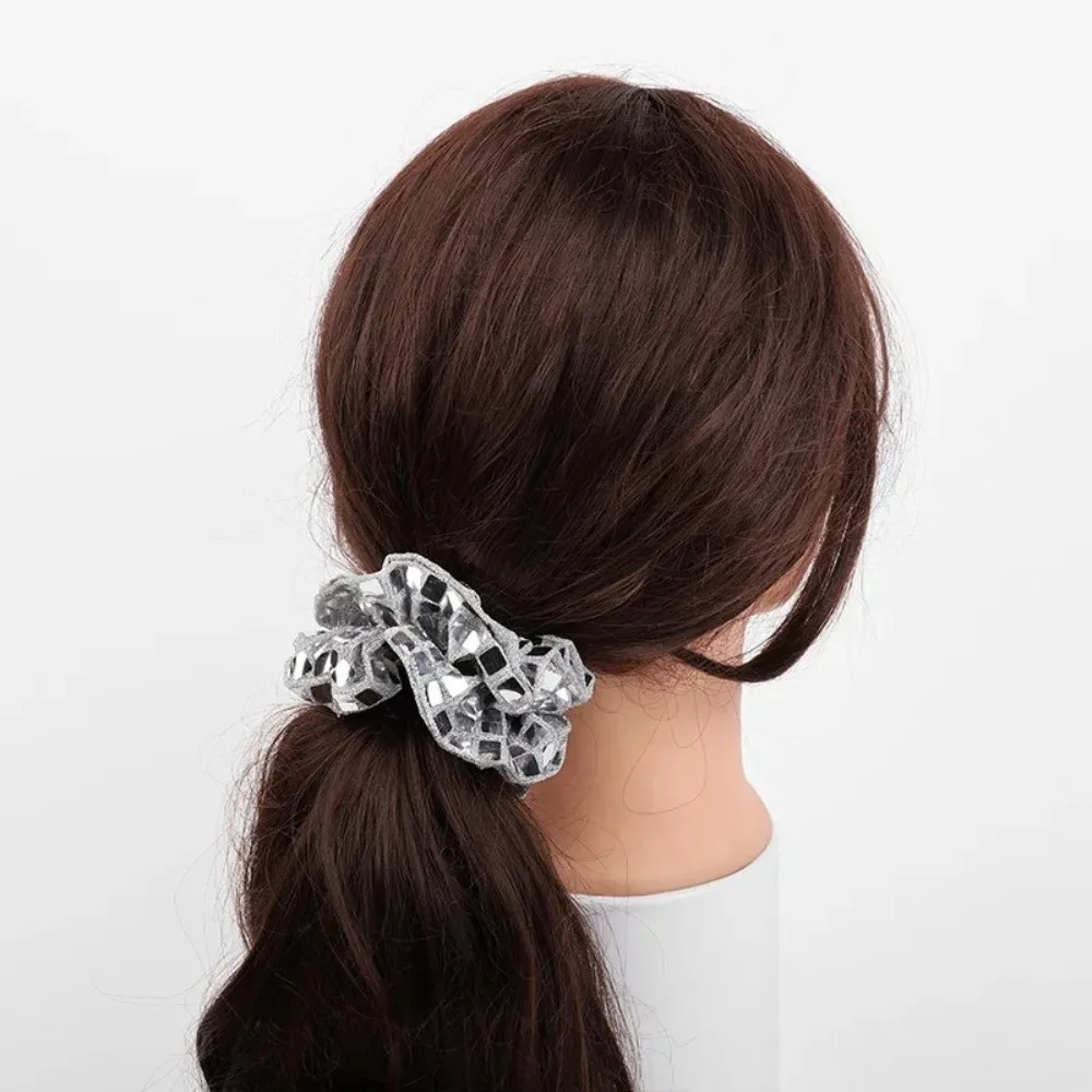 

6 шт., квадратная веревка для волос с блестками и блестками, ретро-дискотека, плиссированный дизайн, резинка для волос с толстой кишкой, держатель для хвоста, супер блестящий