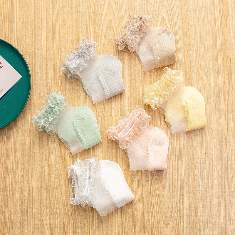 6 Pairs/Lot Girls Socks Summer Breathable Children Short Ankle Socks For 1-12 Years Kids Soft Cotton Lace Princess Mesh Socks