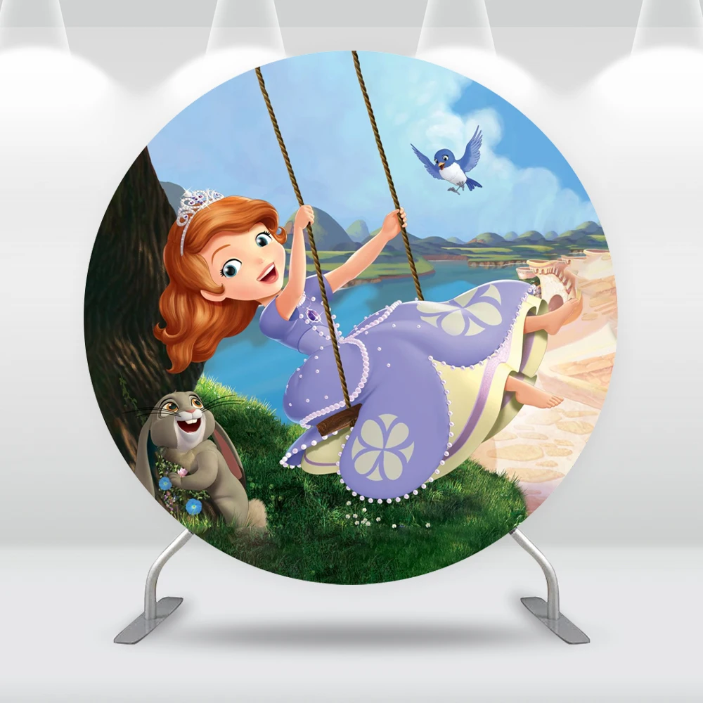 Cartoon Swing Sofia First Birthday Round Circle Backdrop Cover Girl Baby Shower Party Decoration Background Photography