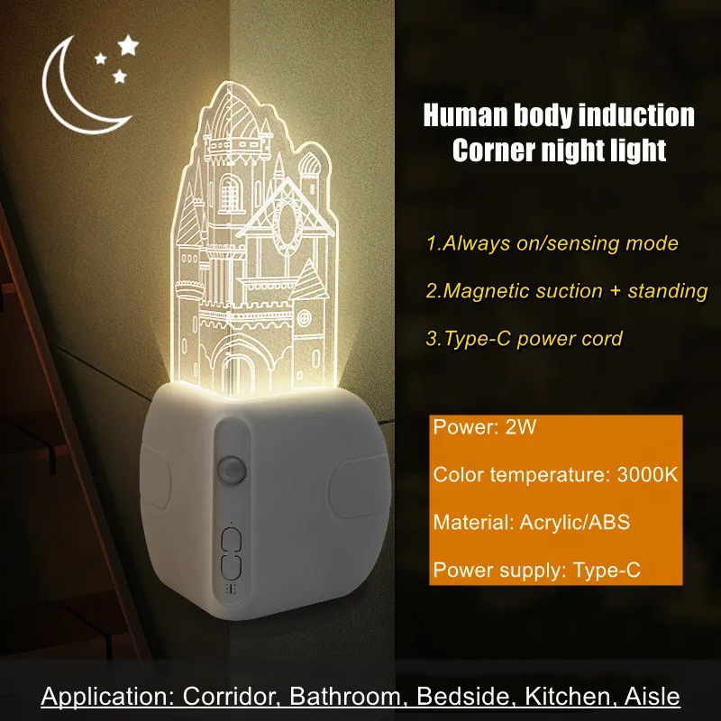 

ABS Magnetic PIR Motion Sensor Led Night Light USB Rechargeable for Bedroom Bedside Corner Lamp Corridor Aisle Kitchen Sconce