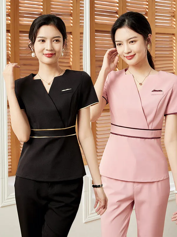 Summer Professional Beauty Salon Skin Management Massage Technician Work Uniform Set Cotton Workwear for Beauty Therapists