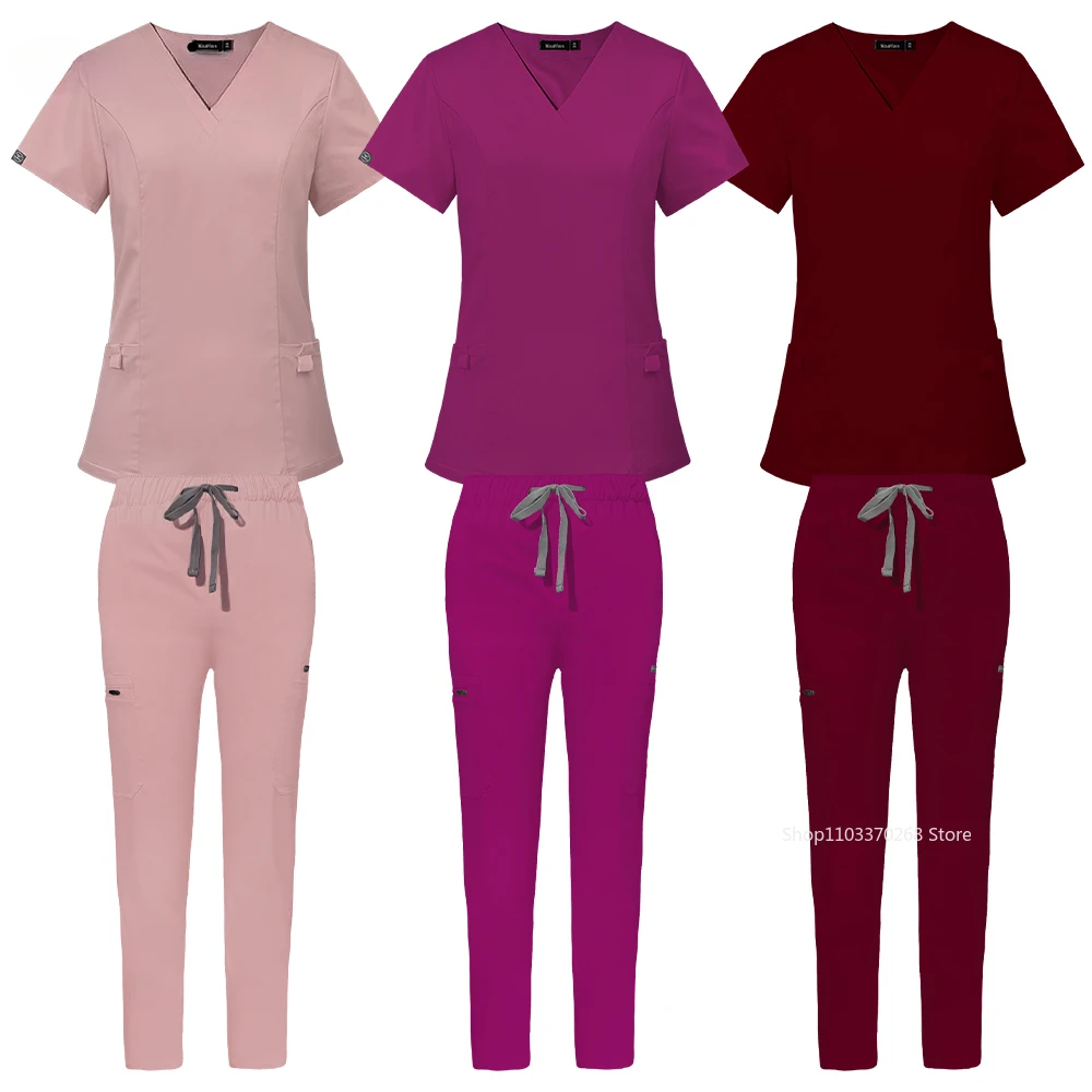 Conjunto de esfrega de enfermagem personalizado para as mulheres, calças retas, conjuntos de médicos hospitalares, uniforme elegante Slim Fit, nova chegada