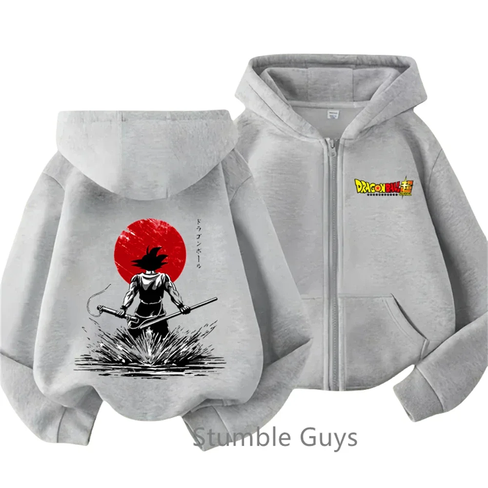 Sweat à capuche à manches longues Dragon Ball pour enfants, vêtements Goku de dessin animé, sweat-shirt à fermeture éclair, veste décontractée Anime pour garçons et filles, automne, 2024