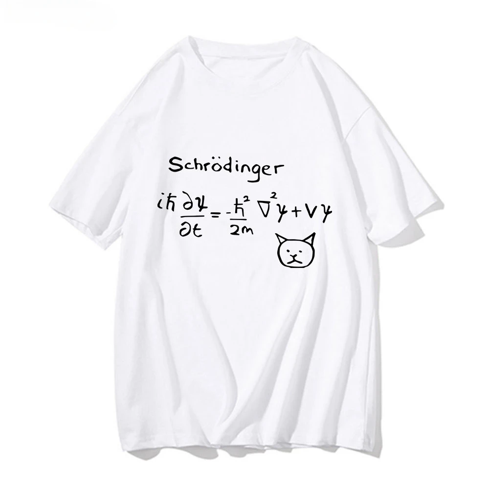 Fun Schrodinger Cat Quantum Mechanics T-shirt Fashion Comic Comic Man Formula Handsome T-shirt Men\'s cotton T-shirt