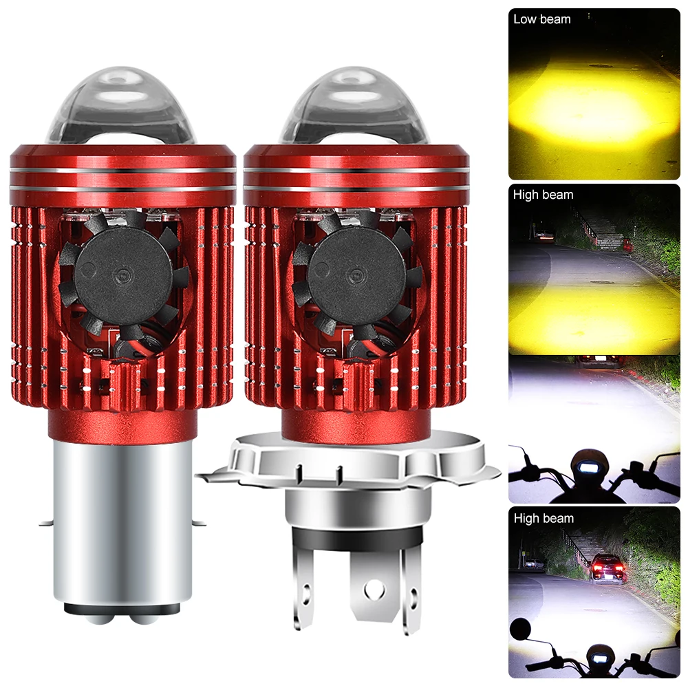 Motorcycle Headlight Bulb 10000LM H4/H6 12V LED Moto Spotlights CSP Lens White Yellow Hi Lo Lamp Scooter Accessories Fog Lights