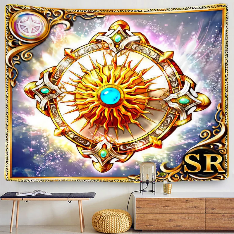 Viking Shield Tapestry Retro Mystic Witchcraft Tapez Wall Hanging Tarot Hippie Home Background Bedspread Rug Decoration