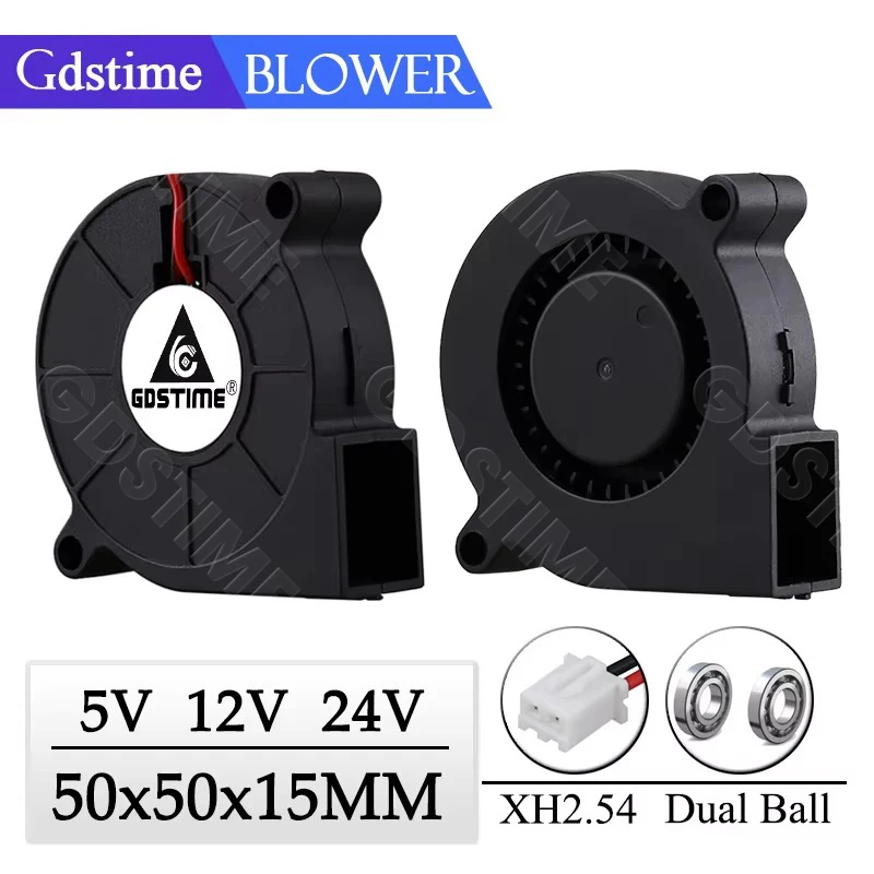 2 SZTUK Gdstime 5V 12V 24V 5015Podwójne łożysko kulkowe Drukarka 3D 50x50x15mm Wentylator chłodzący DC 50mm x 15mm Długi kabel Dmuchawa Chłodnica Radiator