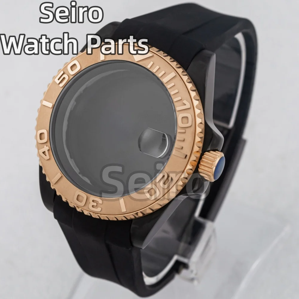 

fit Yacht 28.5mm Dial NH34 NH35 NH36 movement 20mm Rubber Strap Rose Gold Black Watch Case 40mm Sapphire Glass 100m Waterproof