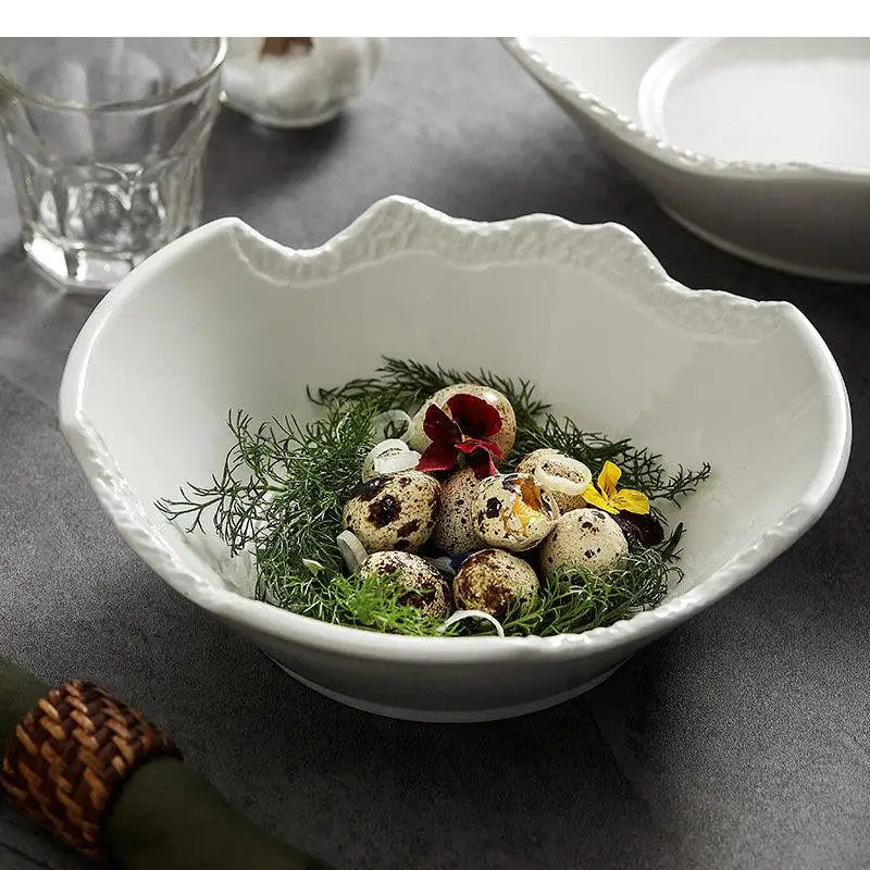 

Ceramic Salad Bowl Irregular Dessert Snack Fruit Bowls Soup Noodles Home Solid Color Tableware