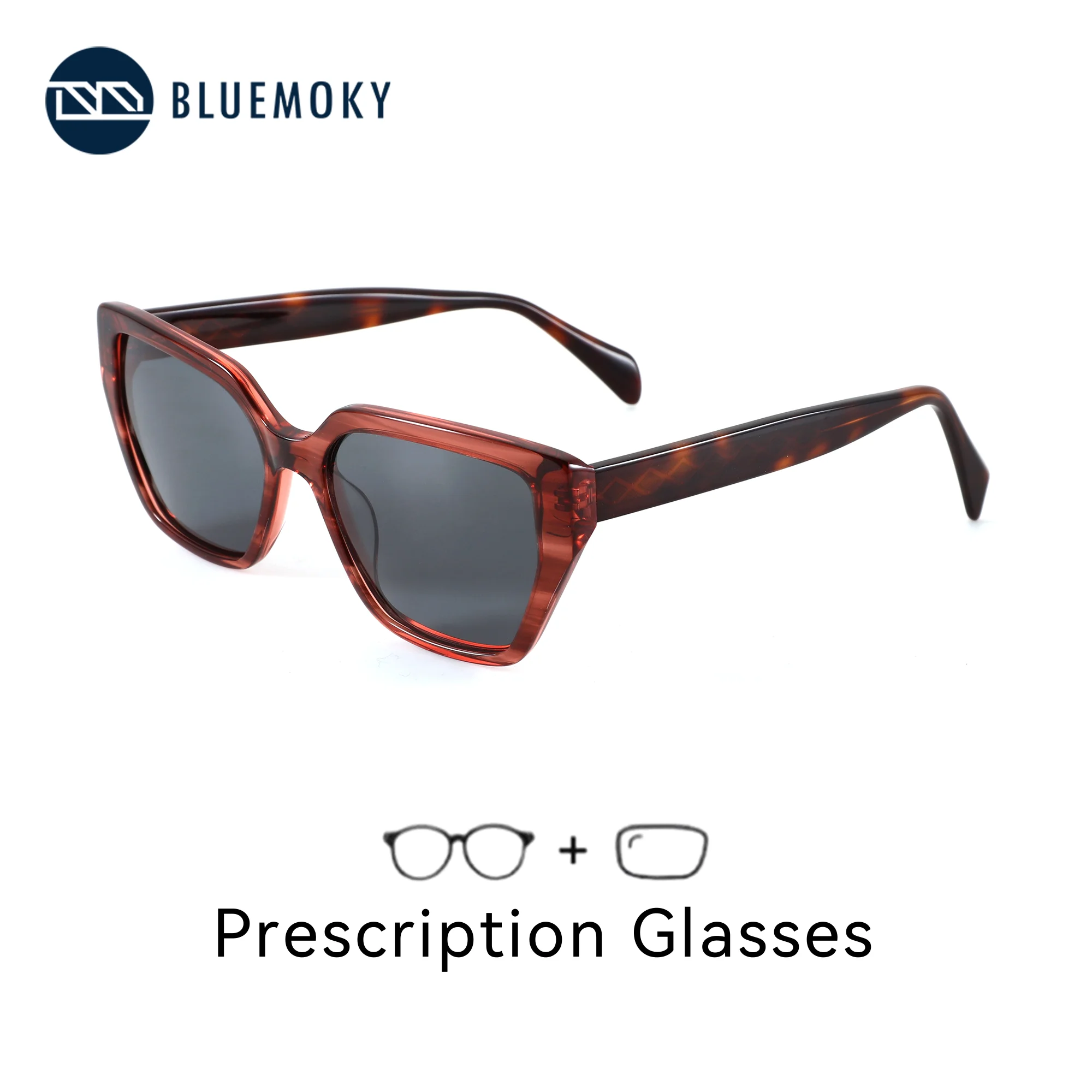 BLUEMOKY M Size Acetate Butterfly Polarized Prescription Sunglasses Women UV400 Correction Myopia Optical Sun Glasses