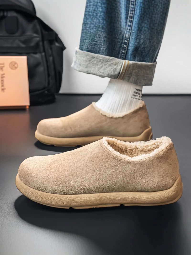 

Men's Winter Warm Fleece Lined Thickened Slip-On Casual Birkenshoes Leather And Fur Integrated Flat Heel Daily Wear Outdoor S...