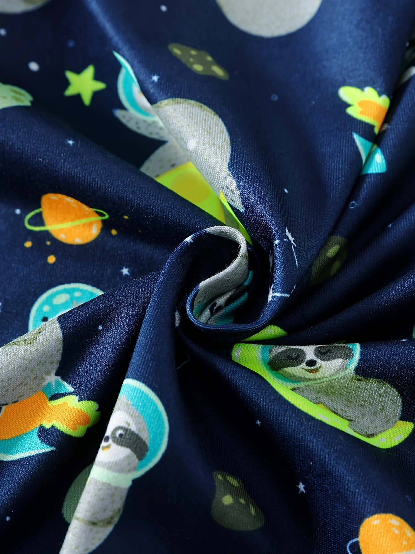 2 Children Boys Summer Neutral Glow Lovely Sloth Moon Print + Glow-in-the-dark Sloth Full Print Trousers Home Clothing Set