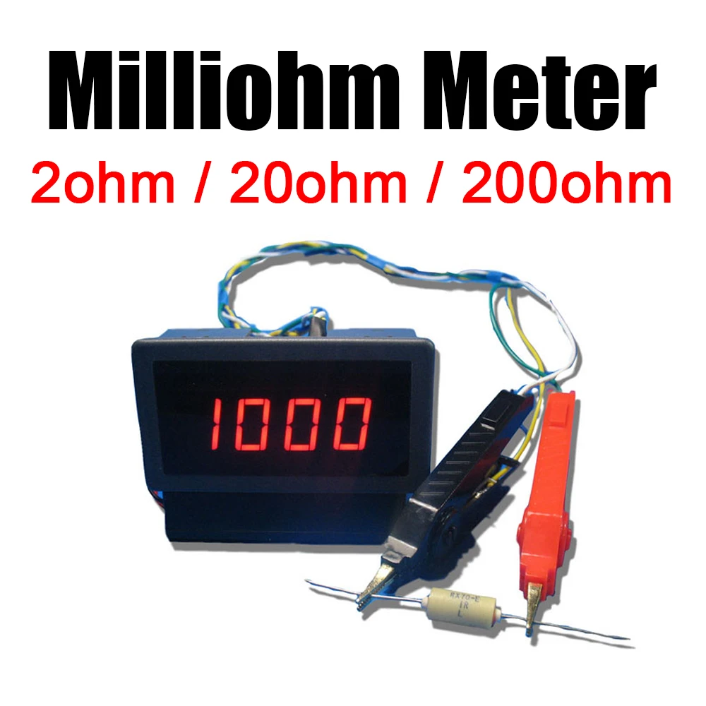 Multímetro Digital com Display Led Miliohm Medidor Baixa Resistência Tester Ohmímetro Mais Kelvin Clipe de Teste Ohm 20 Ohm 200 Ohm