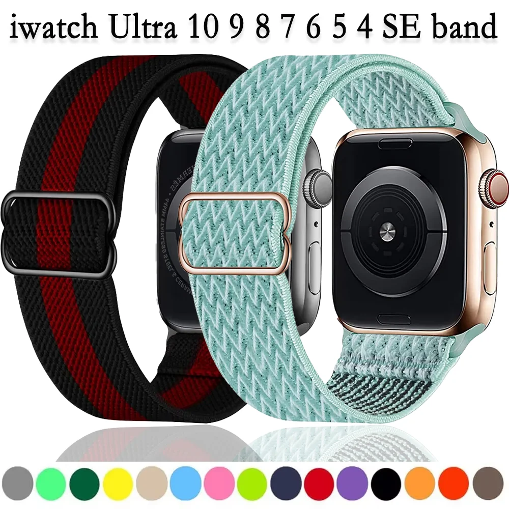 ห่วงไนลอนยืดหยุ่นสําหรับ Apple Watch 45 มม.41 มม.44 มม.40 มม.42 มม.46 มม.สร้อยข้อมือ iWatch Ultra 49 มม.10 9 8 7 6 5 4 BAND
