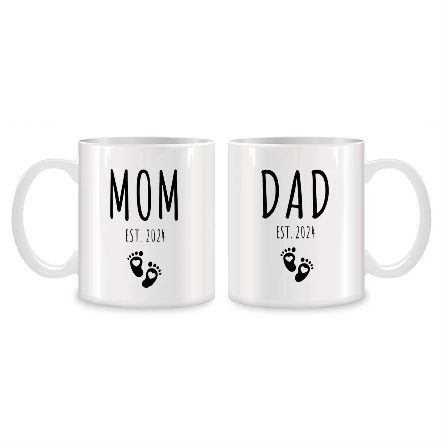 

Mom Dad Est 2024 Mugs Set For Mommy to Be First Time Daddy Birthday Gifts Novelty Coffee Ceramic Tea Cups White 11 oz