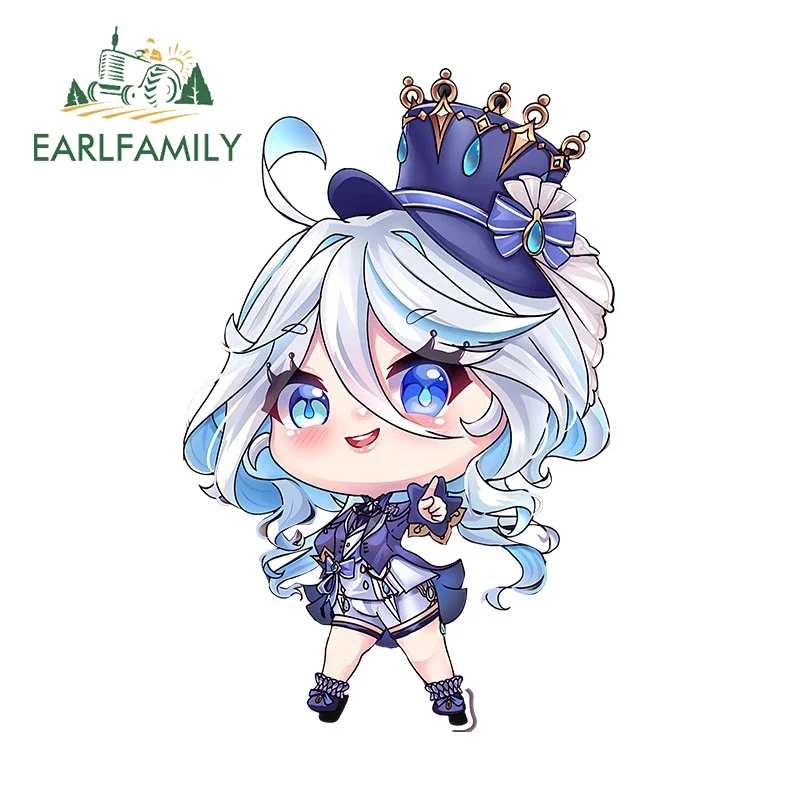 EARLFAMILY 13cm X 8.5cm For Furina Focalors Genshin Impact Chibi Cute Car Stickers Sunscreen Vinyl Decals Bumper Car Goods