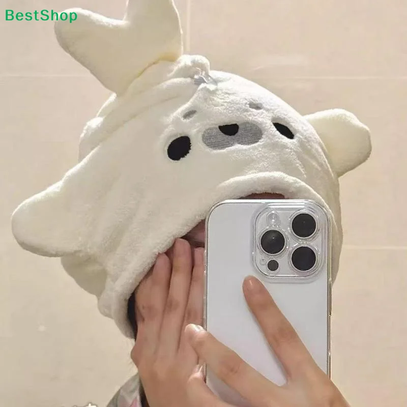 〔P〕Kawaii Seal Shampoo Hair Towel, Absorbent Coral Fleece Dry Hair Cap, Perfect For Travel, Shower, Camping & Personal Care