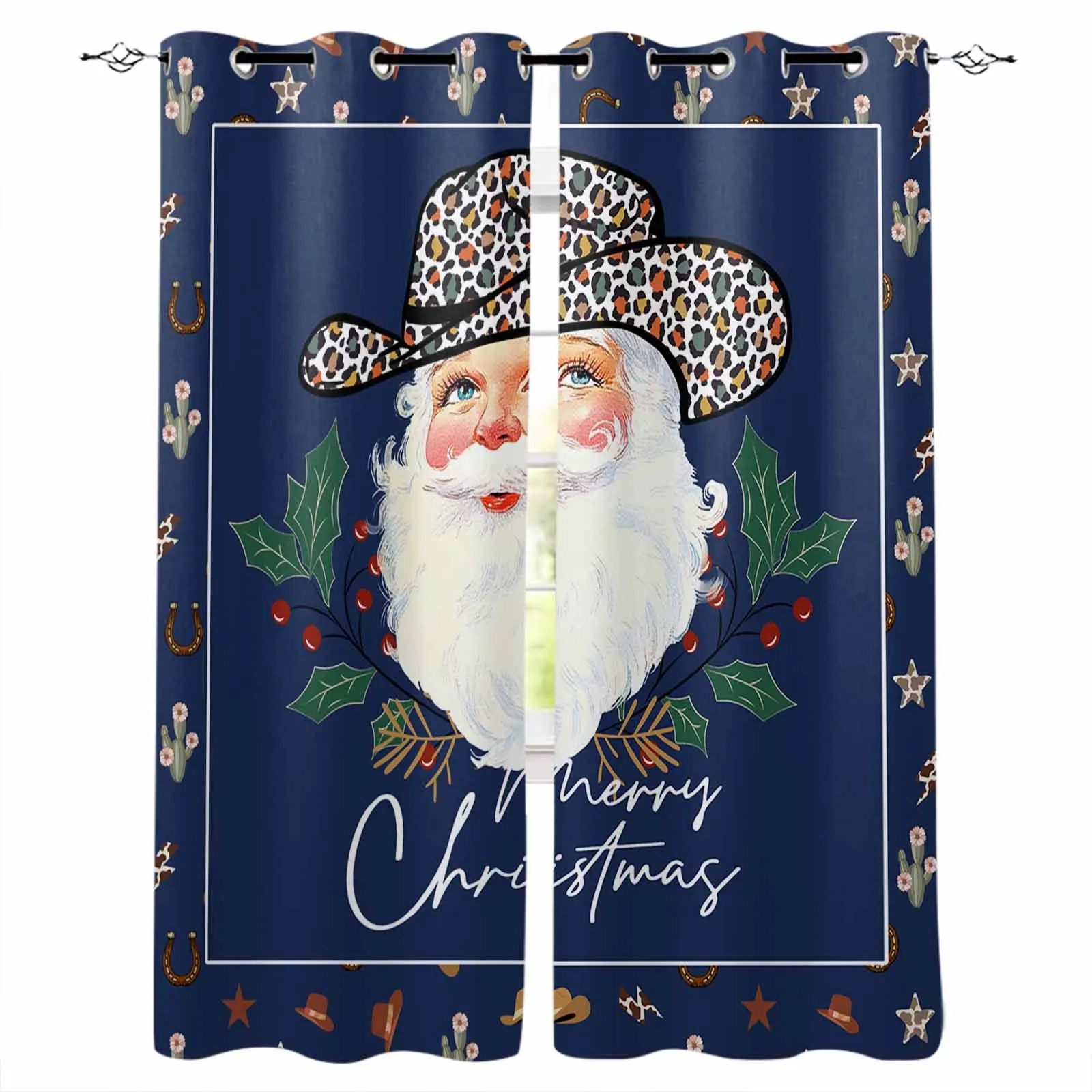 Christmas Western Santa Claus Curtains Large Window Window Curtains Curtain Lights Bathroom Bedroom Kitchen Decor