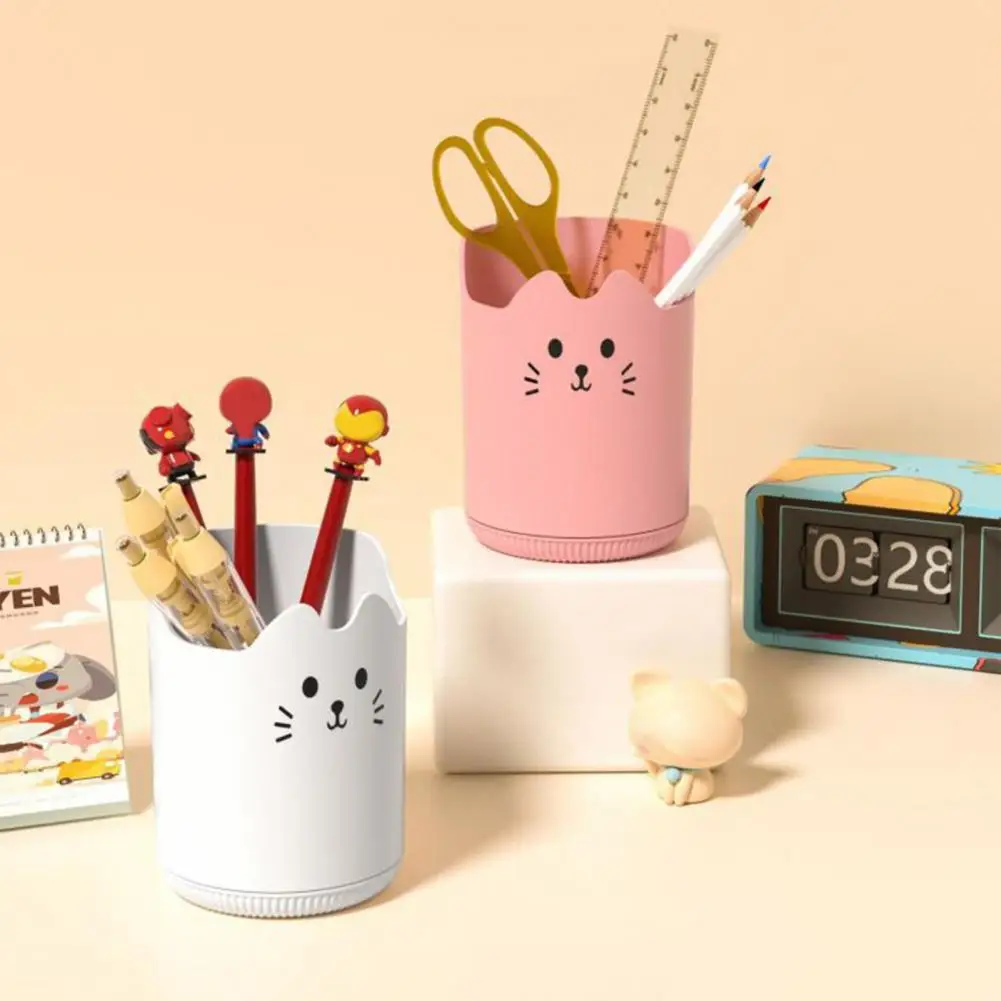 Cute Pen Holder 360 Degree Rotating Cat Pattern Design Stationery Organizer Desk Accessories organizador escritorio