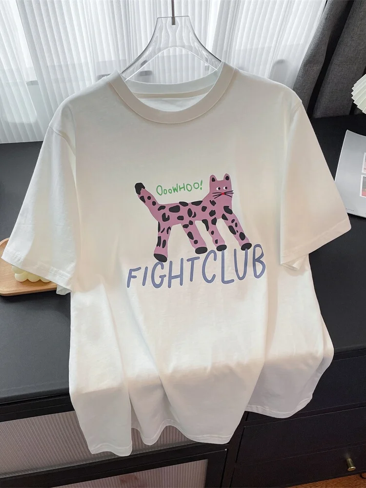 T-shirt casual oversize ort Sve Cartoon Letter Print Summer White Top Trendy Ins Uomo Donna round Ne Casual Sle