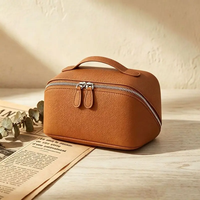 New Fashion Genuine Leather Women's Clutch Bag Multi-Functional Large Capacity Portable Toiletry Cosmetic Organizer Pouch