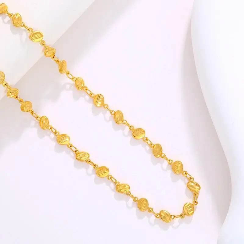 XP Jewelry --( 45 cm * 5.5 mm) Pure Gold Color Bread Beads Chain Necklaces for Men Women Fashion Jewelry Nickel free