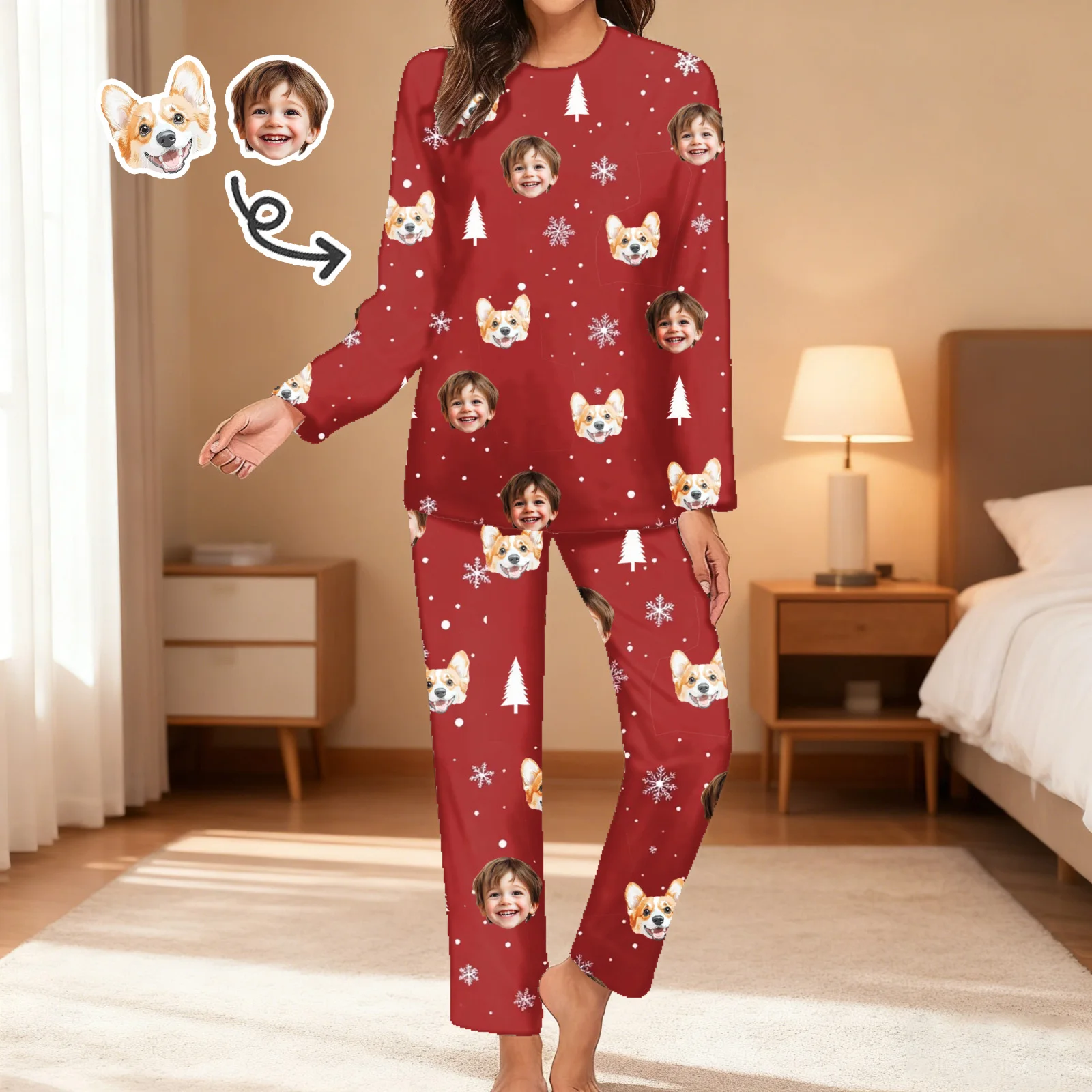 

Женские пижамы на заказ с лицом, домашняя одежда, женские пижамные комплекты с длинными рукавами на заказ, персонализированные пижамы с лицом, пижамы с фото на заказ