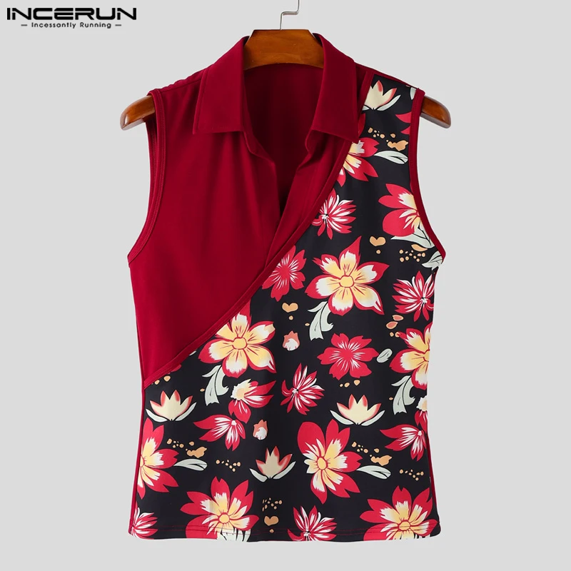 INCERUN الرجال قميص الطباعة المرقعة التلبيب أكمام الصيف الذكور قمصان الشارع الشهير القمم 2025 موضة ملابس الرجال غير رسمية S-5XL