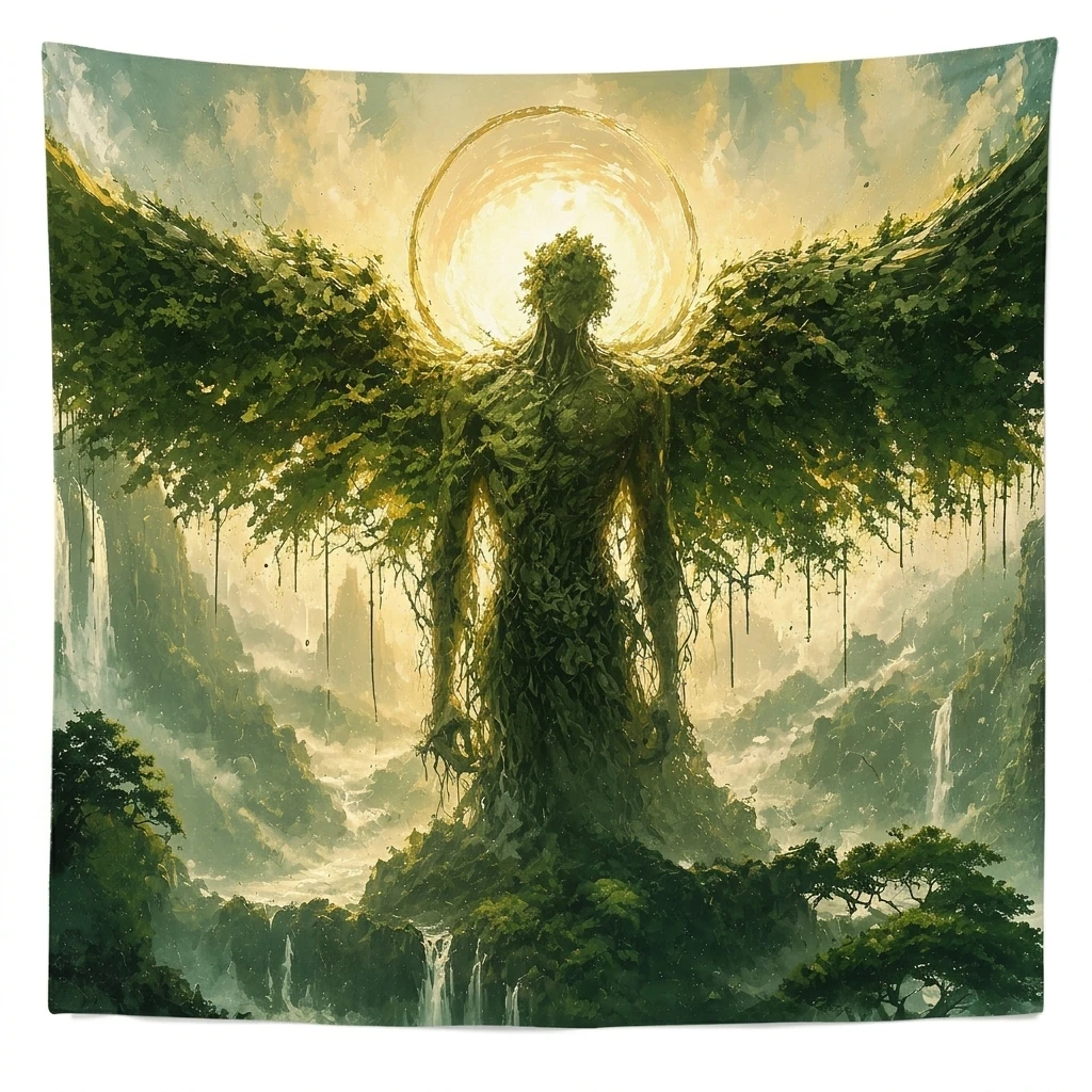 Large Forest Angel Tapestry Wall Hanging Bohemian Nature Art Spiritual Decor Boho Waterfall Scene Aesthetic Living Room Canvas P