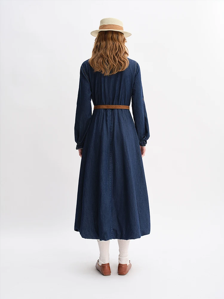 DUSHU Autumn 2025 Women's Denim Dress - Elegant Bouffant Hem Flowy Maxi  Dress Casual Daily Wear Empire Waist Floral Print - AliExpress 200000345