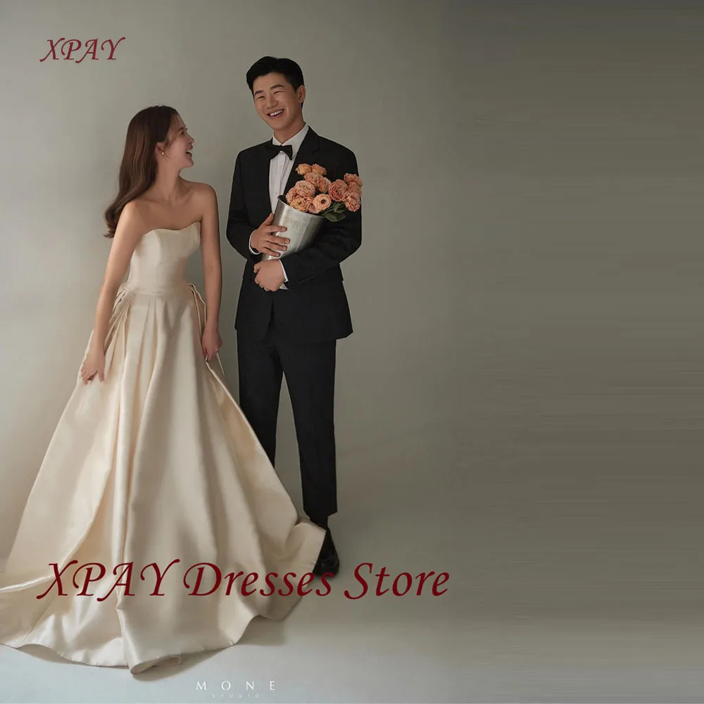 

XPAY Simple A Line Wedding Dresses Korea Photo shoot Sweetheart Sleeveless Bride Gowns Floor Length Corset Back Customized