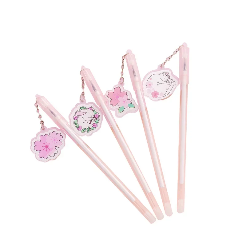 

50PCS Creative Aesthetic Cherry Blossom Pendant Gel Pen Wholesale Office Stationery with Full Needle Tube Black Pen B