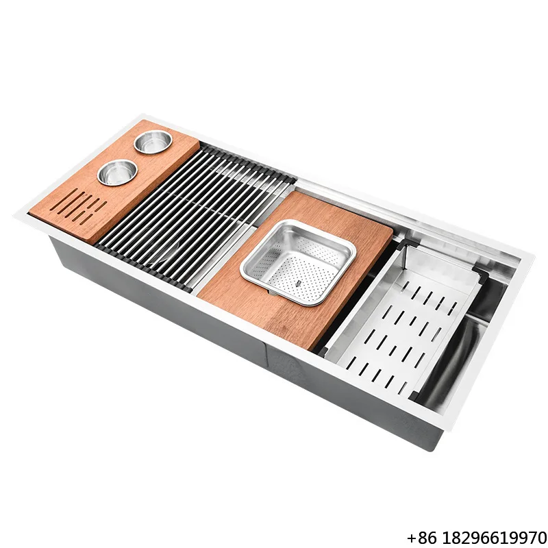 

Smart Kitchen Sink Stainless Steel Single Bowl Sinks Multifunctional Kitchen Sink Handmade Design Brushed Includes Drain Kit