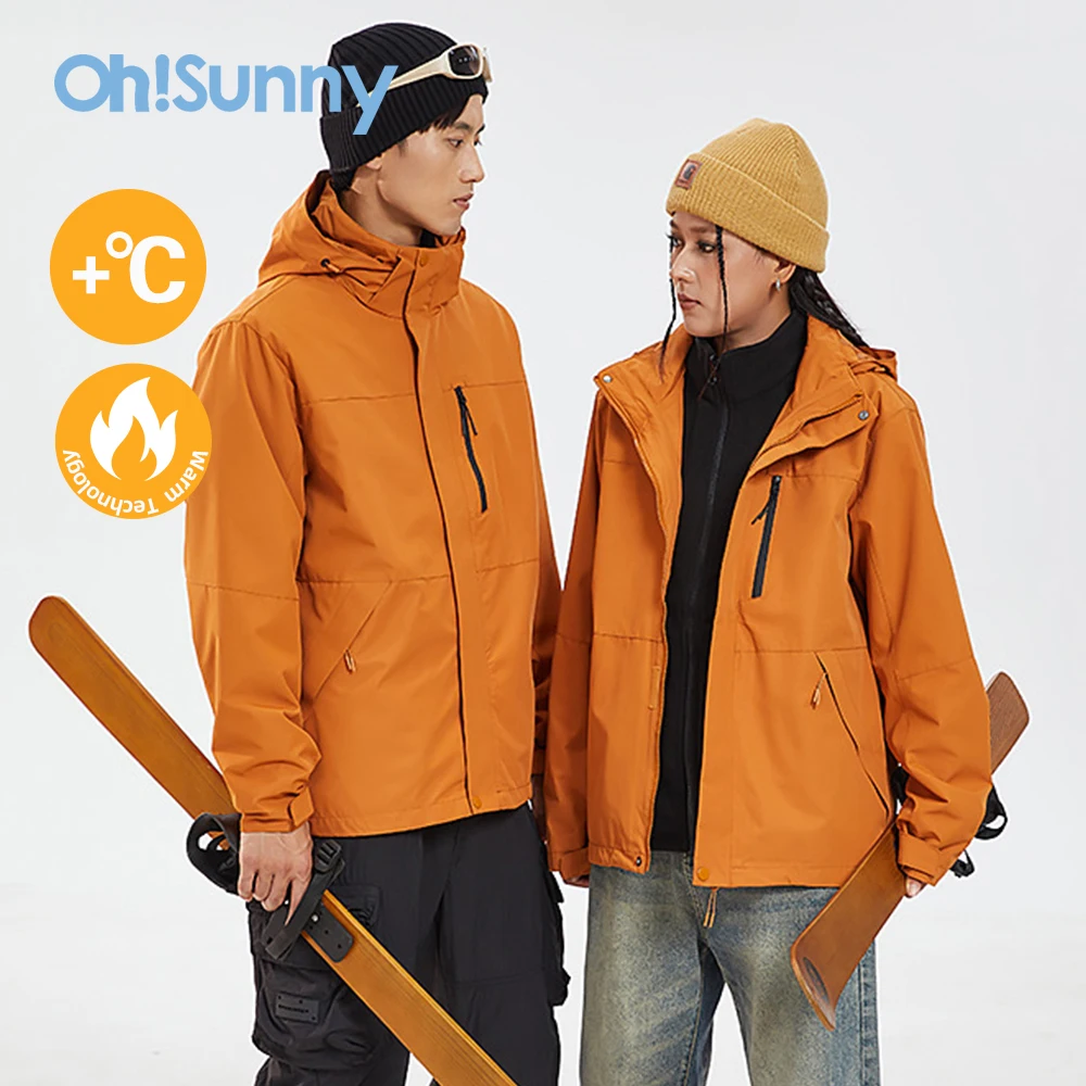 OhSunny Hiking Jacket Unisex Autumn Winter Soft Shell Windproof Waterproof Coat Outdoor Warm Plush Detachable Liner Couple Dress