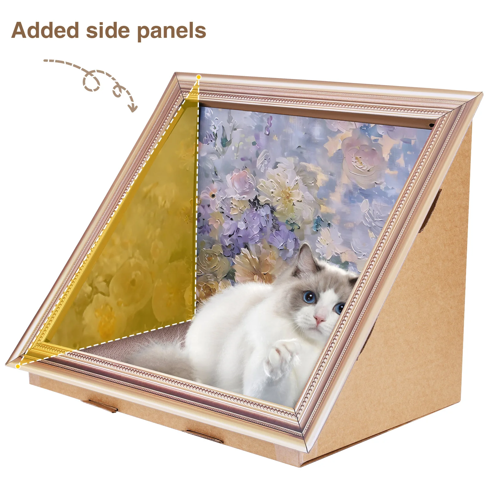 

3D Oil Painting Cat Claw Board Wear Resist Triangular Cat Bed Cardboard Photo Frame Cat Bed for Living Room Bedroom Decor