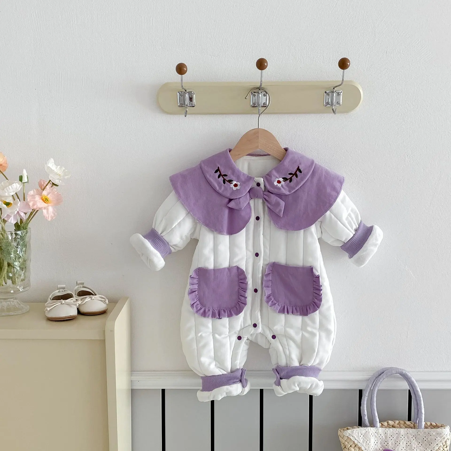 Winter Newborn Infant Baby Girls Thickened Onesie Girl Baby Clip Cotton Rompers Kids Onepiece Fashion Baby Clothing