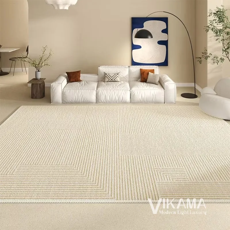 VIKAMA French Living Room Solid Color Cream Style Carpet Light Luxury Beige Simple Bedroom Sofa Large Area Floor Mat 