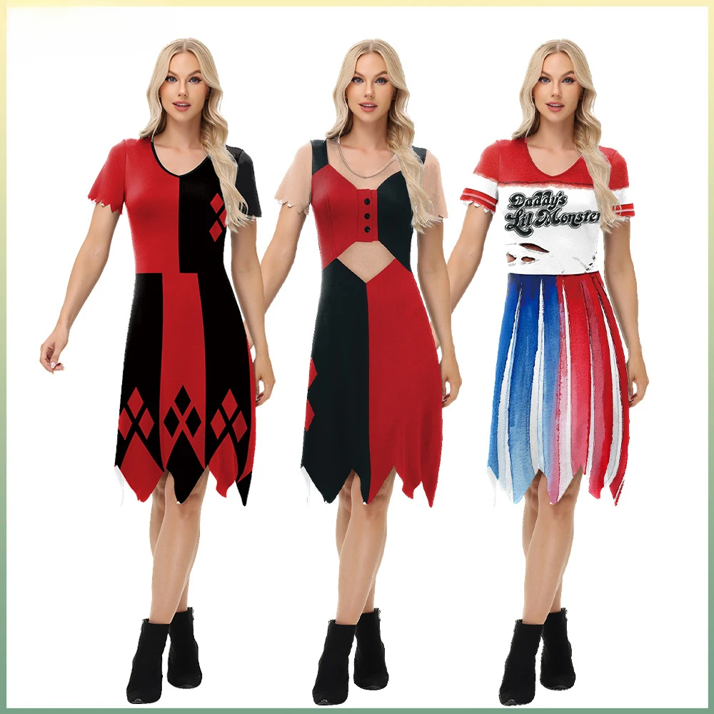 

Women Sexy Naughty Circus Clown Costume Adult Halloween Funy Clown Movie Harley Outfit Joker Quinn Cosplay Carnival Fancy Dress