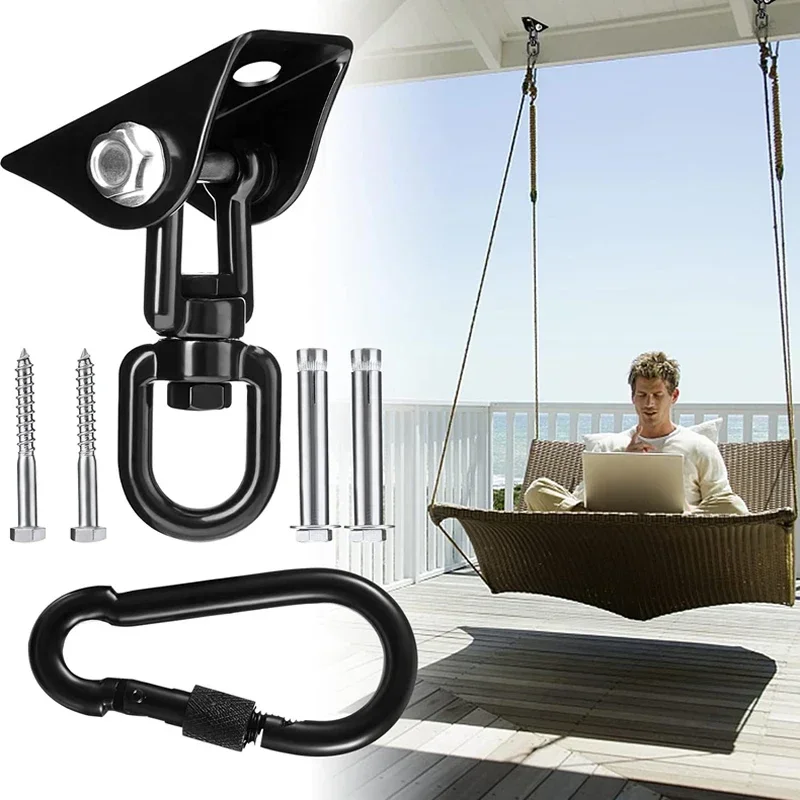 yesSUS304 Hammock Hanging Kit Hardware Heavy Duty 1200lbs Capacity Hanging Hooks Porch Yoga Swing Chair Ceiling Plate Black