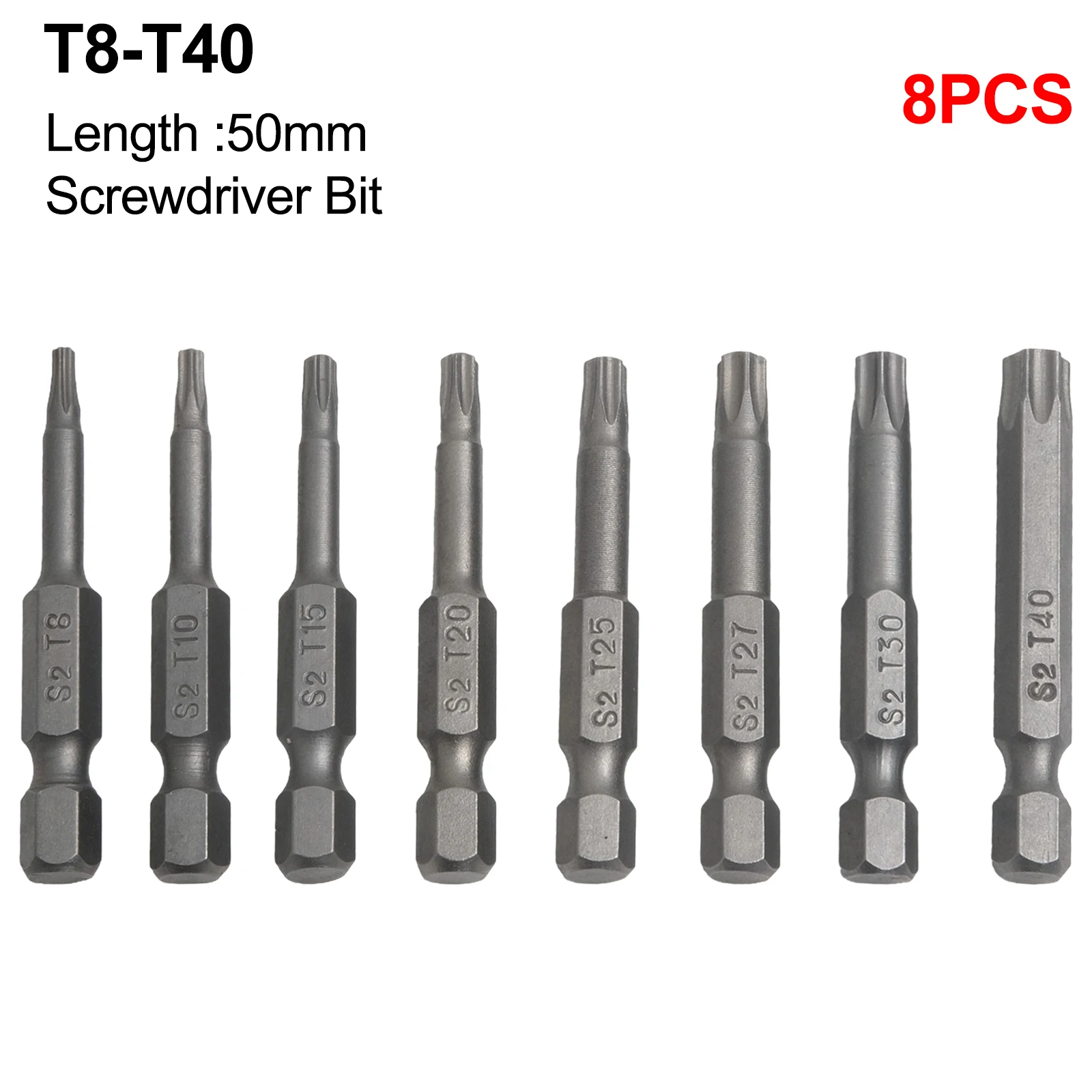 8pcs T8-T40 1/4 Inch Hex Shank Magnetic Screwdriver Bits For Torx Screwdriver Bit 50mm Alloy Steel Screw Driver Drill Bit