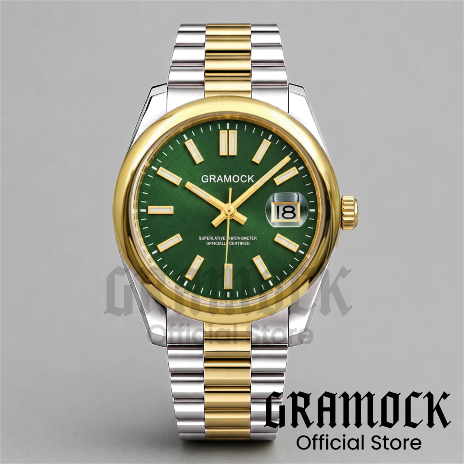 10ATM Waterproof Two Tone Gold Sunberst Green Women's Mechanical Watch NH05 Movement 31mm Polished Bezel Stainless Steel Watches